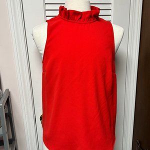 J. Crew Red Ruffle Collar sleeveless Top Blouse Size Large